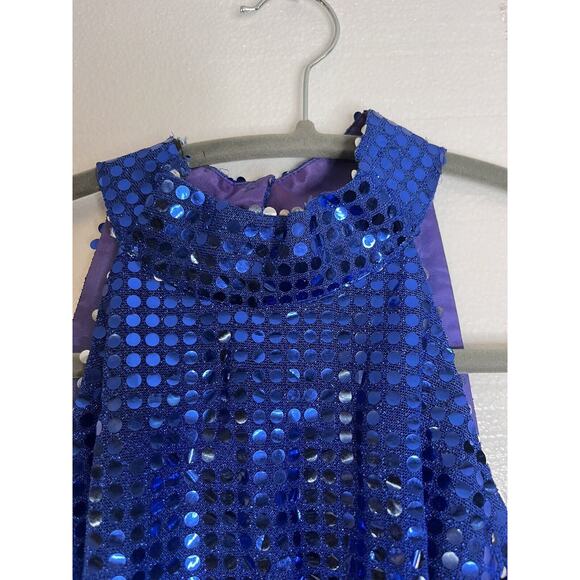 Roberta Vintage Blue Sequin High Neck Halter Top Maxi Dress Gown size 7/8 - Picture 6 of 6